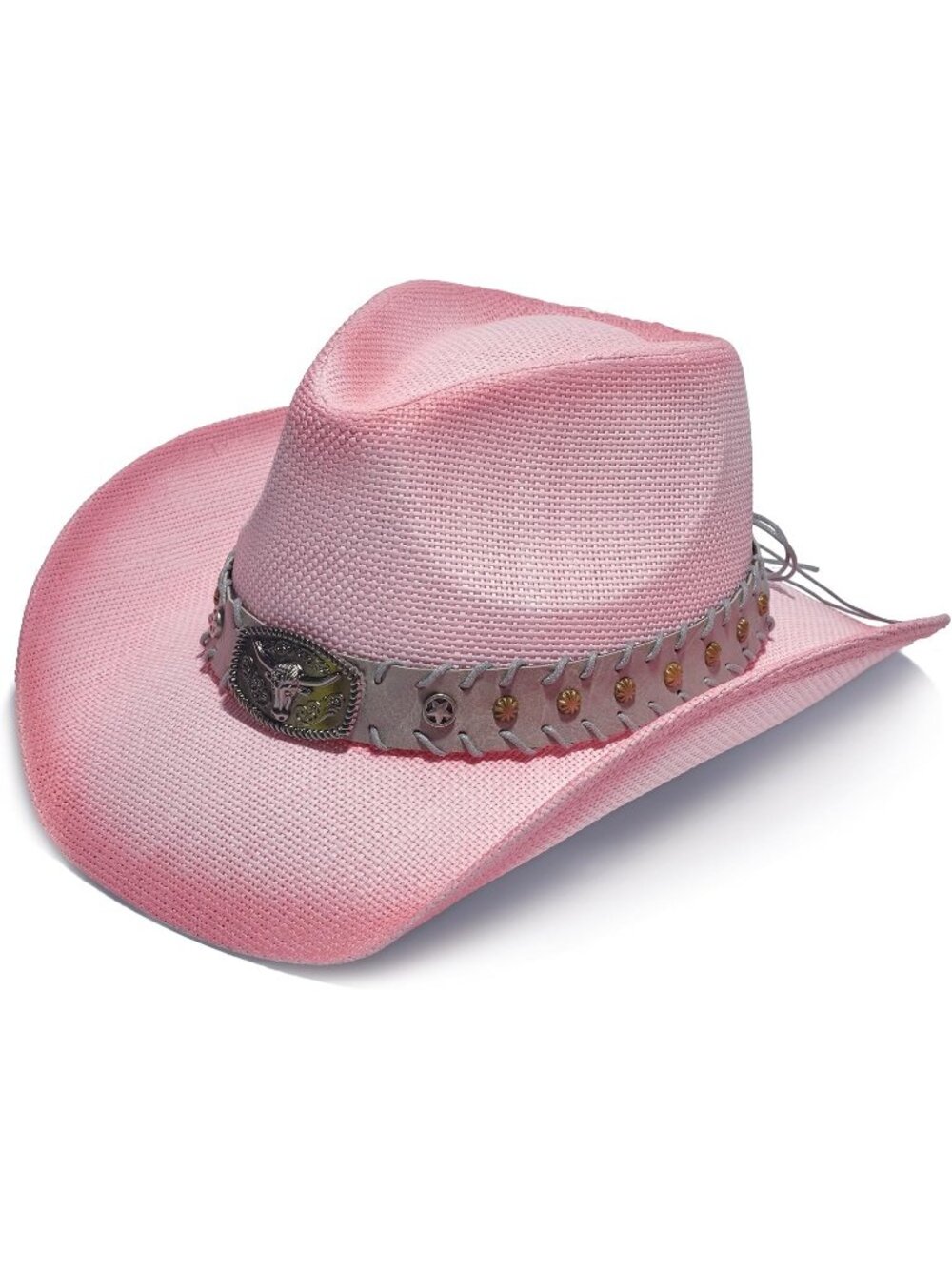 Unisex Gradient Pink Western Straw Raffia Brim Sun Bands Cowboy Cowgirl Hat